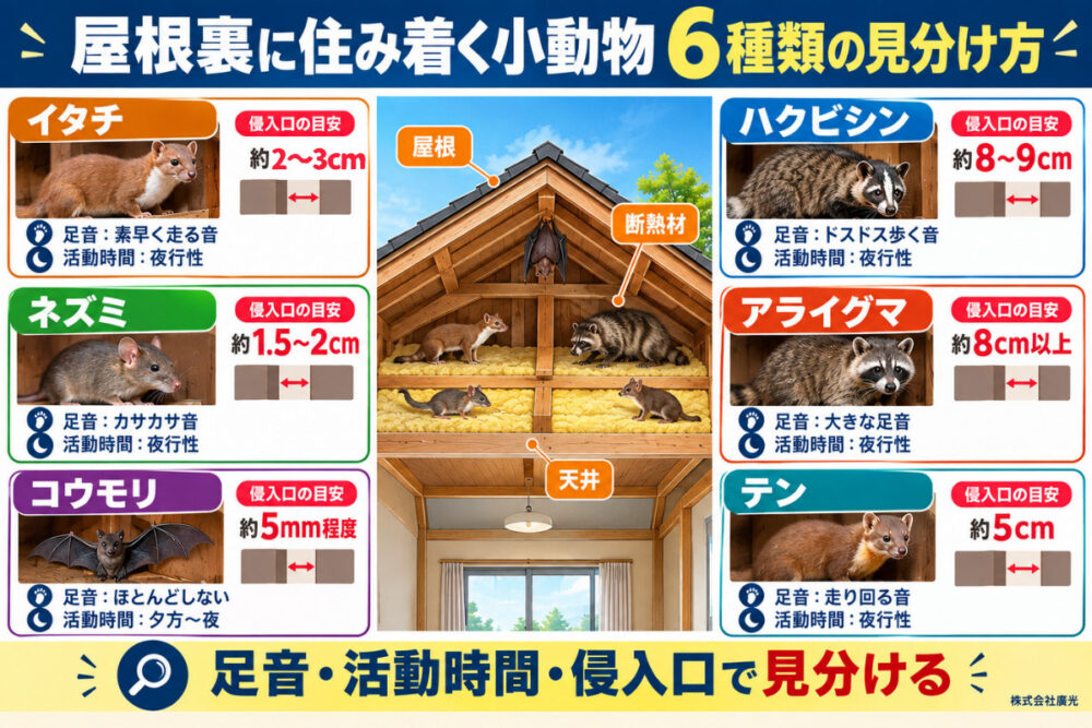 屋根裏に住み着く小動物の種類と見分け方