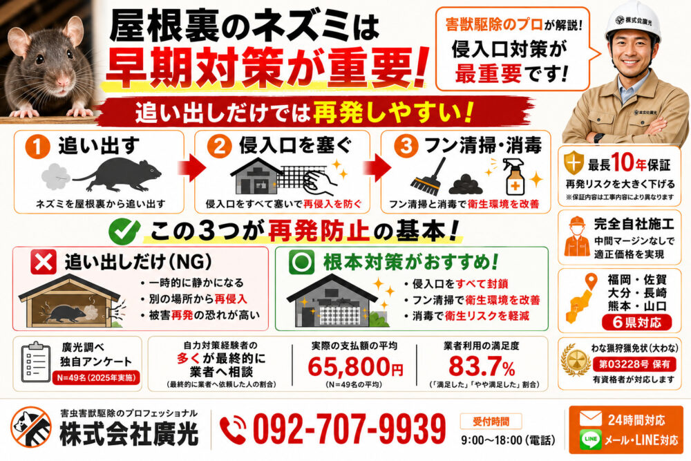 屋根裏のネズミを追い出す方法｜自力駆除の限界と費用・業者選び