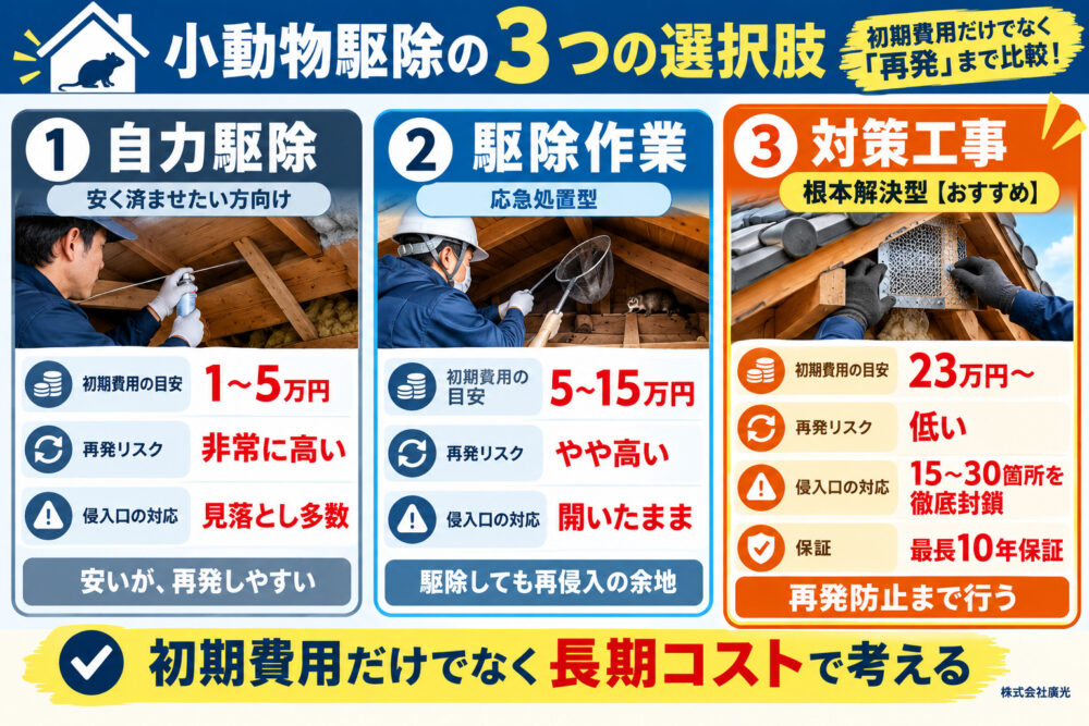 動物駆除の3つの選択肢｜本当にコスパが良いのはどれか