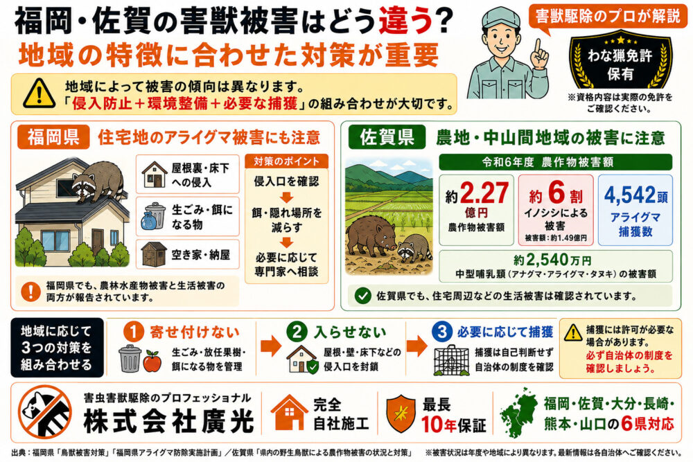福岡・佐賀エリアにおける害獣被害の特徴と地域別対策