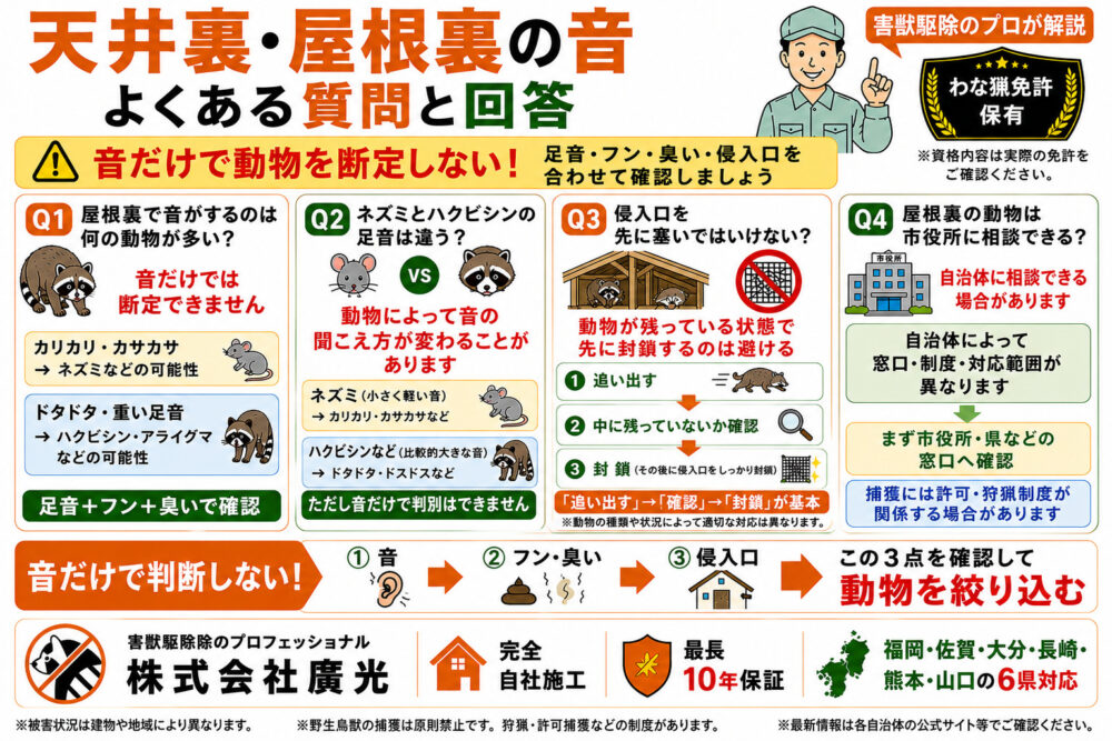 天井裏・屋根裏の音に関するよくある質問と回答