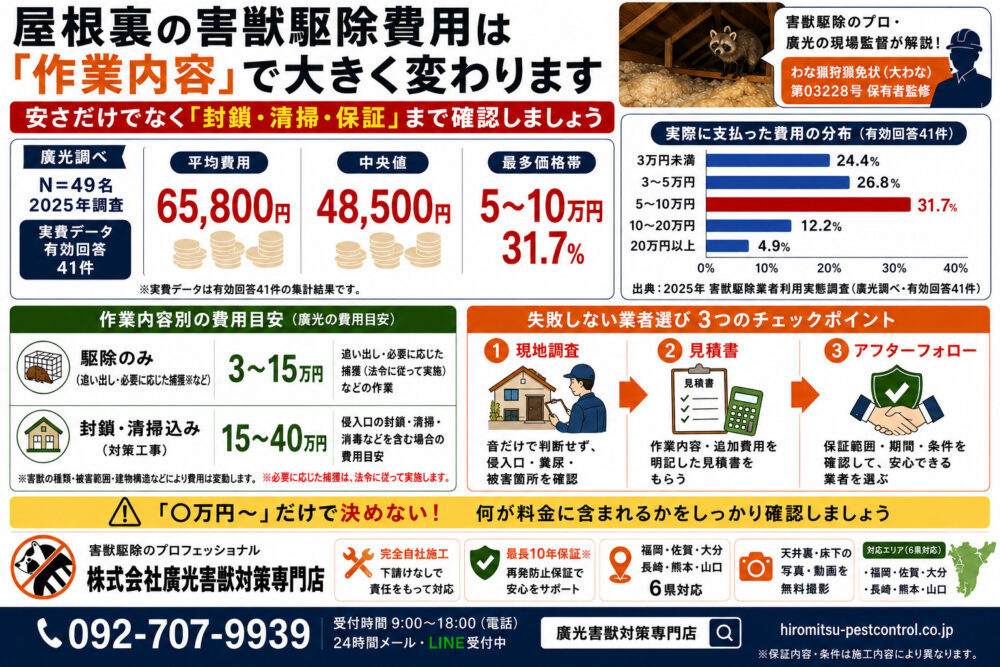 屋根裏の動物駆除の費用目安と業者の選び方