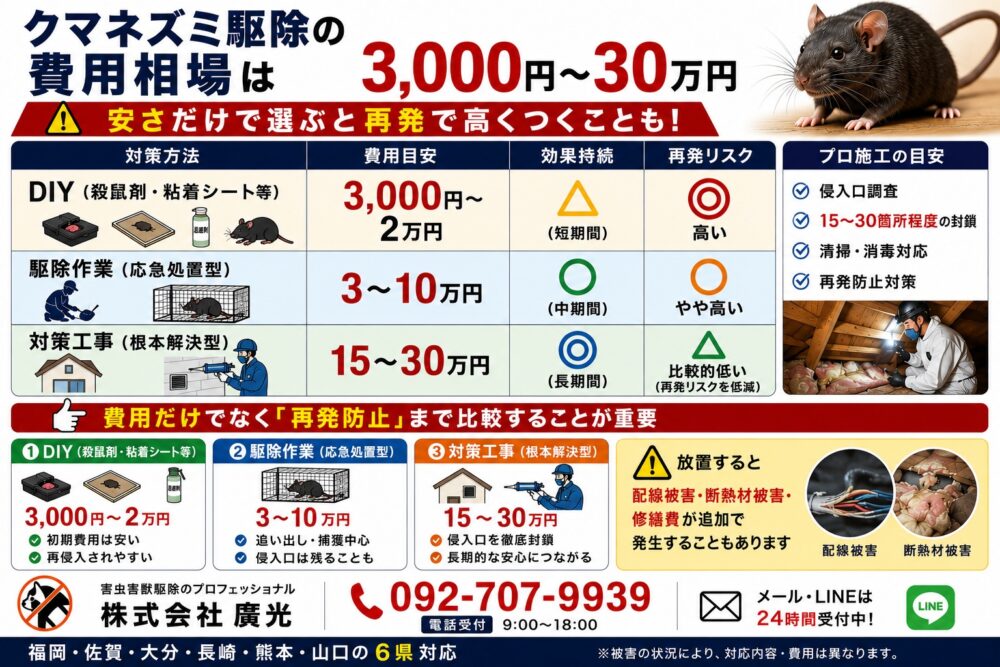 クマネズミの駆除費用目安表