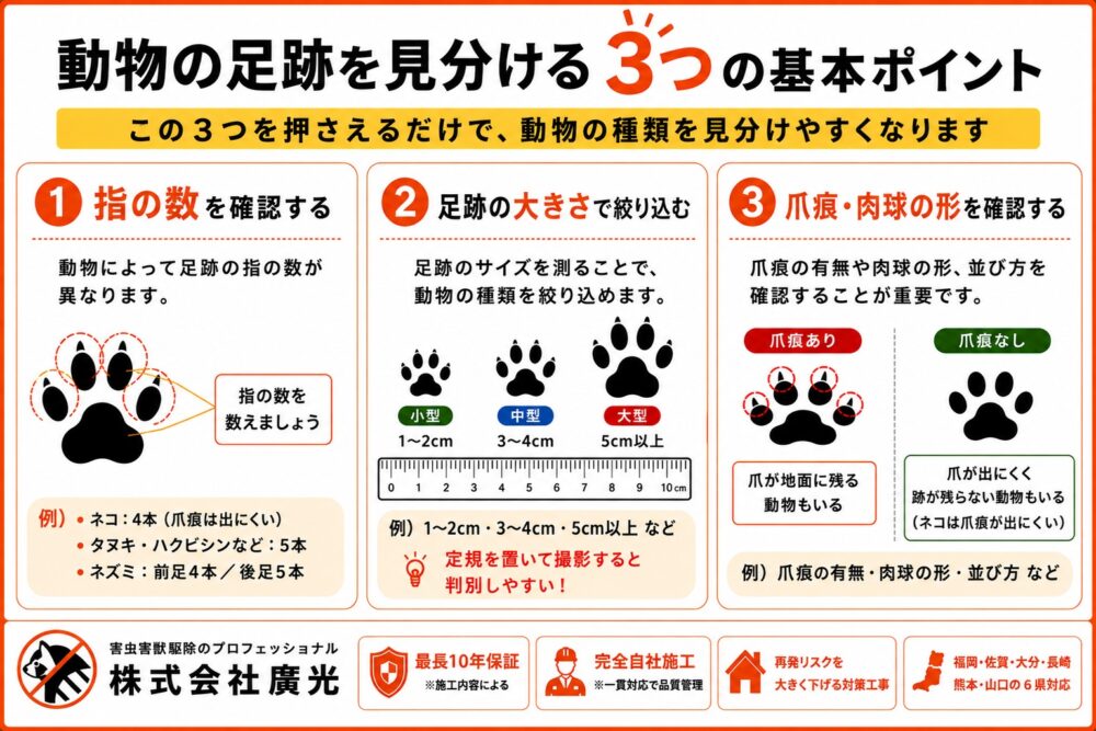 動物の足跡を見分ける3つの基本ポイント