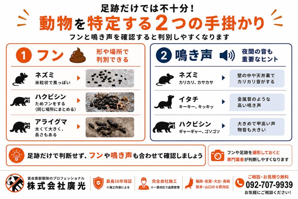 足跡以外で動物を特定する方法