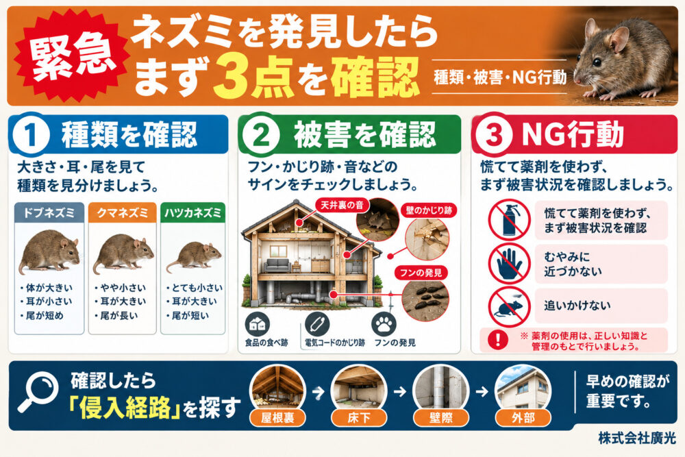 【緊急】ネズミを発見したら今すぐ確認すべき3つのポイント