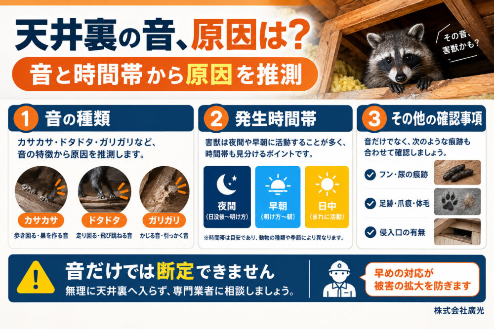 天井裏から音がする原因は害獣？音の種類で見分ける方法と駆除対策