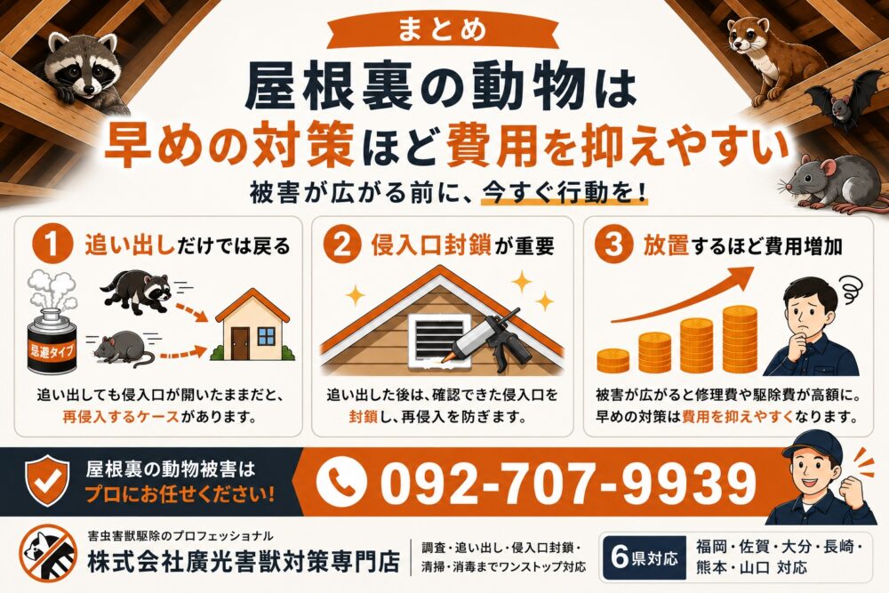 まとめ|屋根裏の動物は早めの対策が肝心
