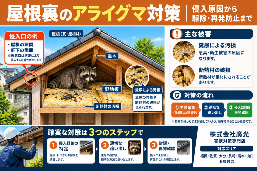 屋根裏のアライグマ対策｜侵入原因から駆除・再発防止まで