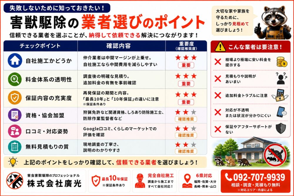 信頼できる獣の駆除業者の選び方