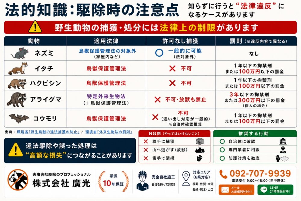 法的知識：天井裏の動物を駆除する際の注意点