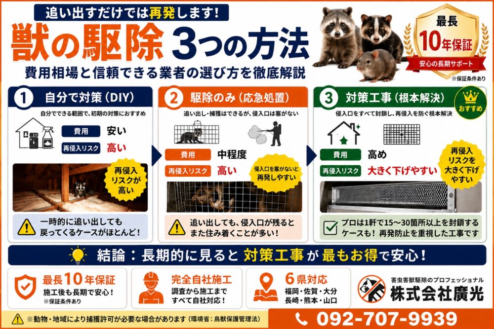 獣の駆除3つの方法｜費用相場と信頼できる業者の選び方を徹底解説