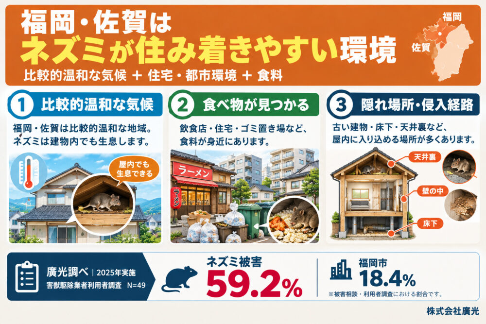 福岡県・佐賀県のネズミ被害の実態｜なぜ九州北部は被害が多いのか